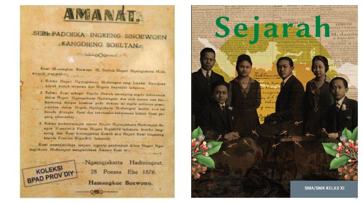 Soal nomor 4 berupa gambar sebagai media pendukung. Gambar tersebut adalah Amanat Sultan Hamengkubuwono IX halaman 165.