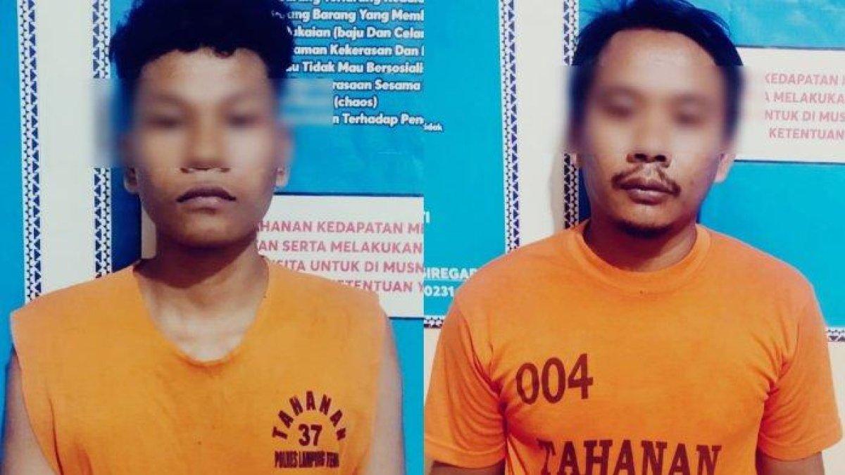 Polres Lampung Tengah cokok seorang ayah (kanan) yang tega rudapaksa anak yang meminta perlindungan darinya.