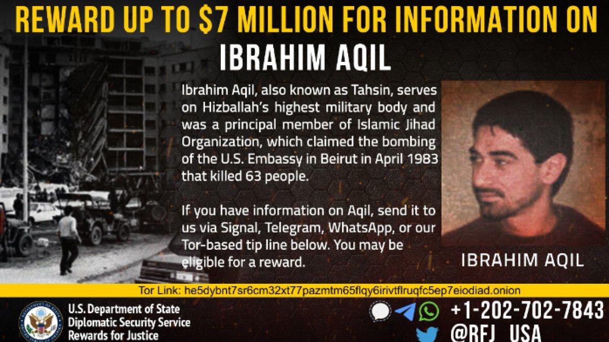 Departemen Amerika Serikat menawarkan hadiah sebesar 7 juta dollar atau setara 106 miliar rupiah untuk harga kepala Ibrahim Aqil. (2023).