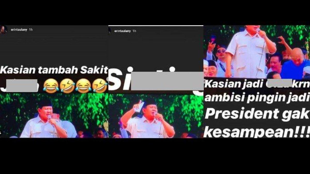 Postingan Erin Taulany sempat viral hina Prabowo