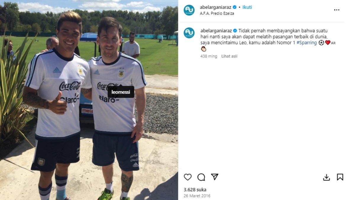 Potret kebersamaan Abel Arganaraz dan Lionel Messi yang diunggah pada 26 Maret 2016 silam.