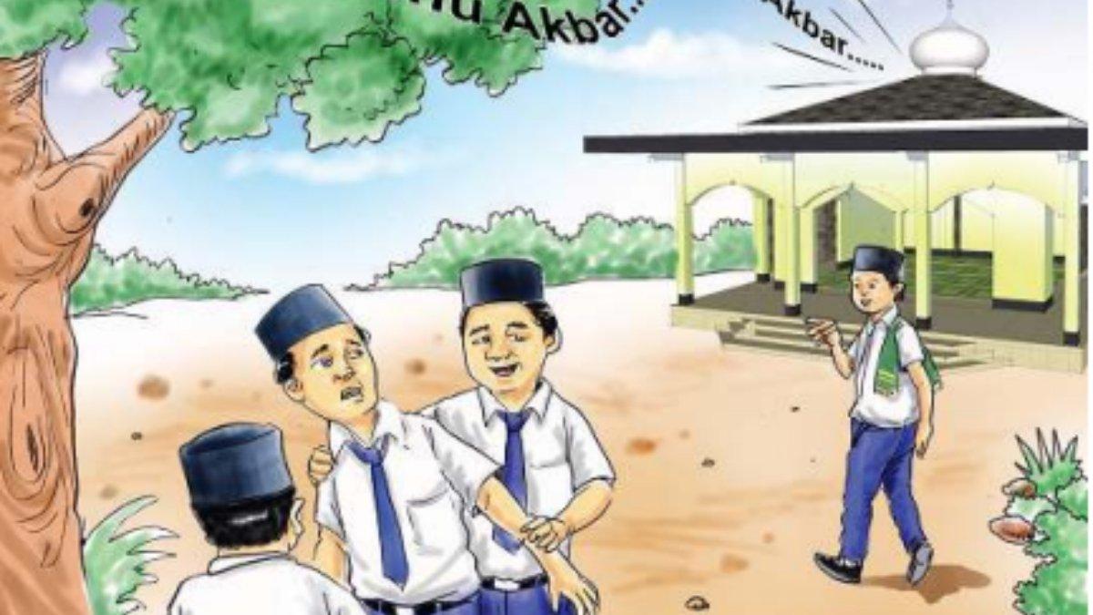Potret siswa smp saat Azan panggilan untuk salat