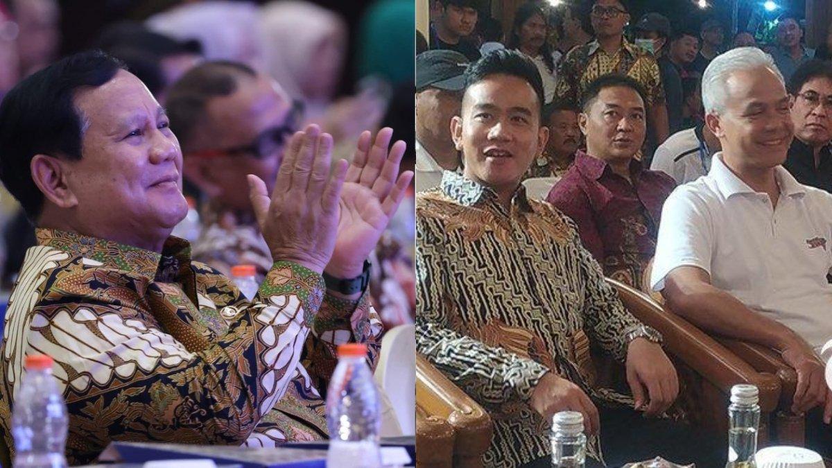 Prabowo (kiri) dan pertemuan Gibran Rakabuming dan Ganjar Pranowo (kiri).