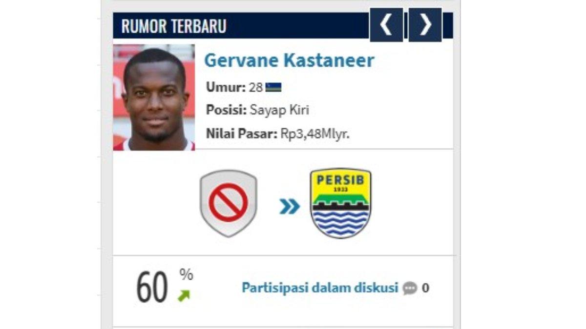 Presentase Gervane Kastaneer gabung Persib Bandung sebesar 60 persen.