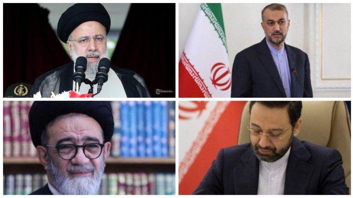 Presiden Iran Ebrahim Raisi (kiri atas); Menteri Luar Negeri Iran Hossein Amir Abdollahian (kanan atas); Ayatollah Mohammad Ali Ale-Hashem, perwakilan Pemimpin Revolusi Islam untuk provinsi Azarbaijan Timur (kiri bawah); Gubernur Provinsi Azerbaijan Timur Iran, Malek Rahmati (kanan bawah) tewas dalam kecelakaan helikopter yang jatuh pada Minggu (19/5/2024).