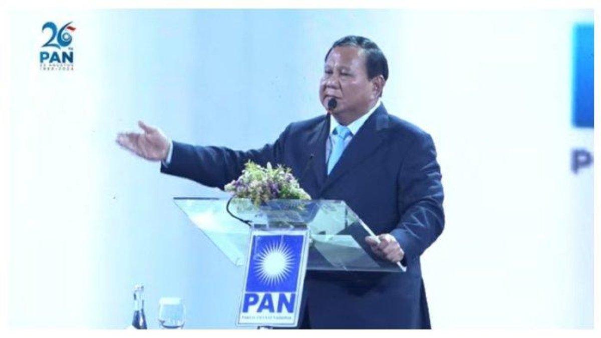 Presiden terpilih Prabowo Subianto saat memberikan sambutan pada penutupan kongres ke-6 PAN di Hotel Kempinski, Jakarta Pusat pada Sabtu (24/8/2024).