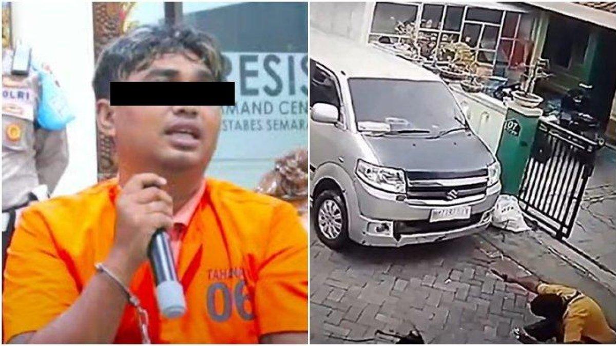 (Kiri) Pria yang tembak mati kucing tetangga saat diamankan polisi dan (Kanan) Tangkap layar viral video penembakan kucing di Semarang.