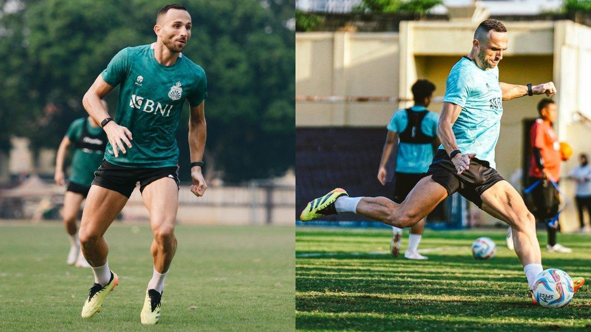 Potret Ilija Spasojevic sebagai pemain Bhayangkara Presisi FC tampil apik .