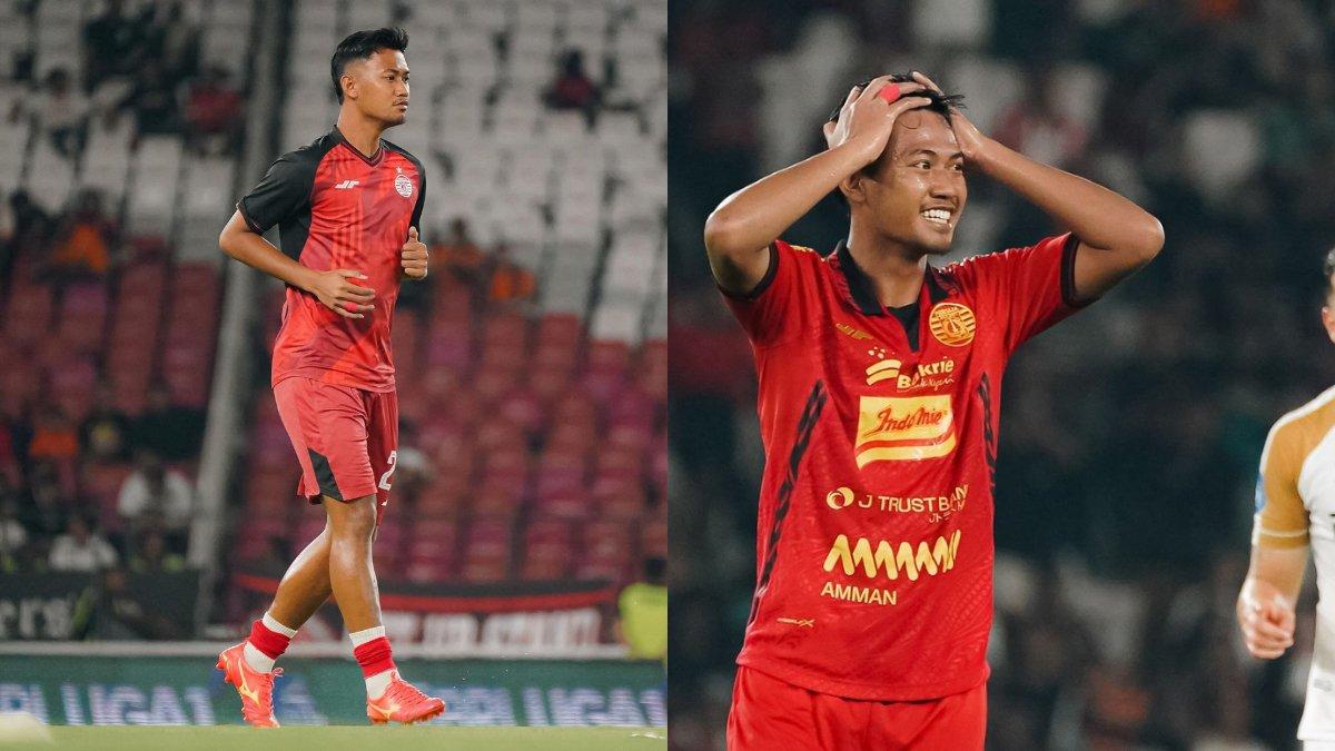 Kolase pemain Persija Jakarta, Resky Fandi saat sesi latihan (kiri) dan saat bertanding melawan Dewa United pada pekan kelima Liga 1 2024/2025 di Stadon Gelora Bung Karno, Jakarta, Senin (16/9/2024).