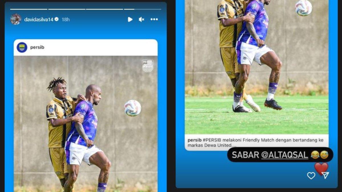 Aksi psywar dari bomber Persib Bandung, yakni David da Silva kepada bek Dewa United, Alta Ballah seusai laga uji coba pada Senin, 22 Januari 2024 lalu.