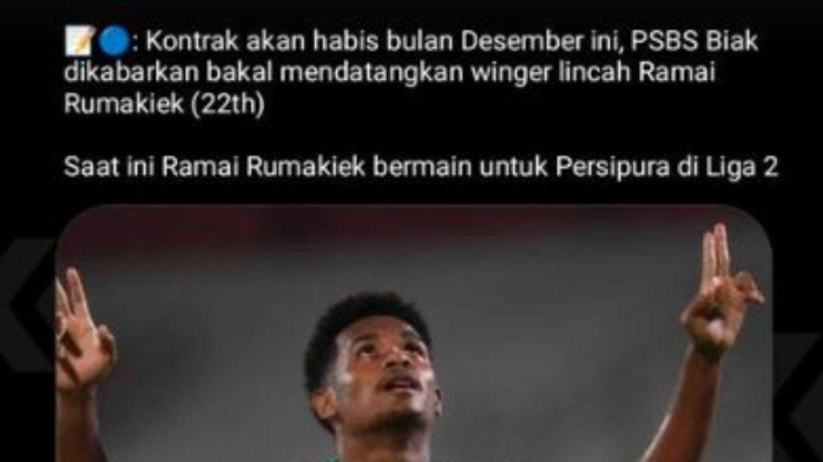 Rumor sosok Ramai Rumakiek yang gencar bergabung ke PSBS Biak di putaran kedua Liga 1 2024, Senin (30/12).