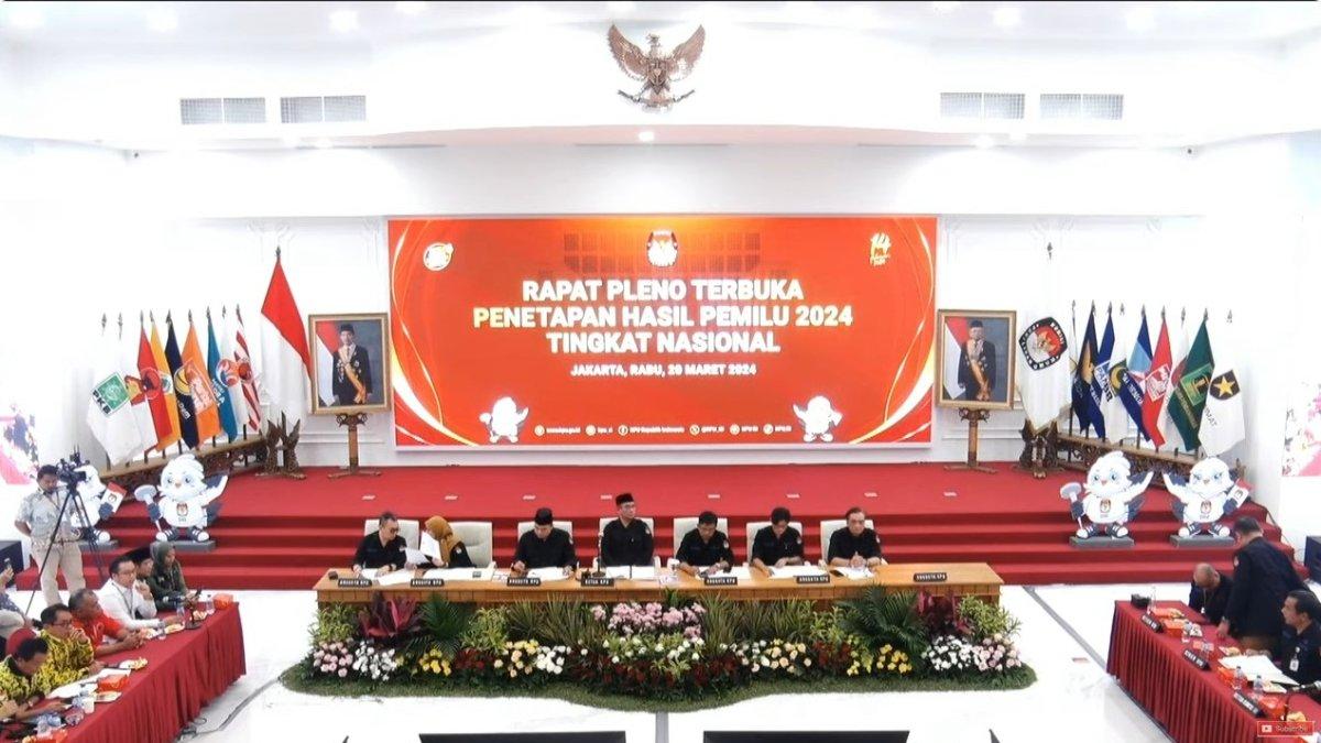 Rapat Pleno Terbuka Penetapan Hasil Pemilu 2024 Tingkat Nasional di KPU, Jakarta Pusat, pada Rabu 20 Maret 2024.