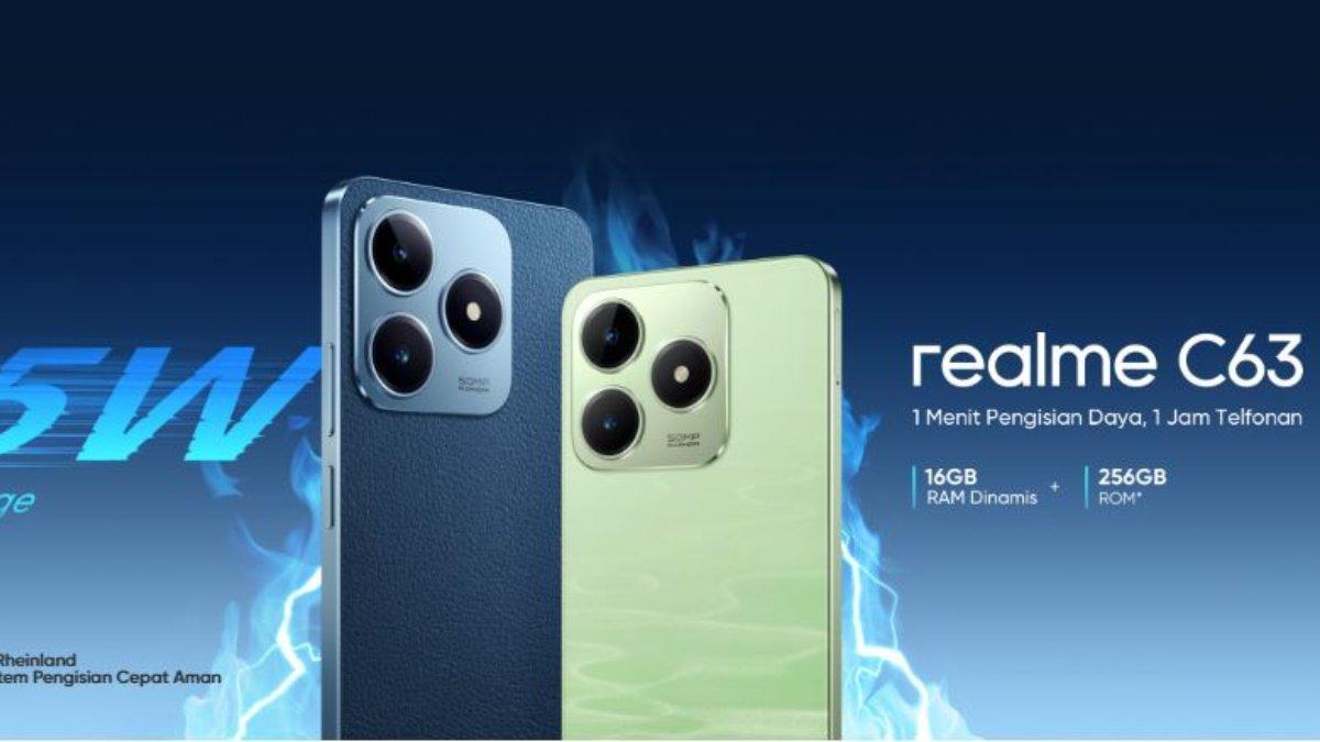 Tampilan Realme C63: 45W Fast-Charging, 1 Menit Pengisian Daya 1 Jam Telponan.