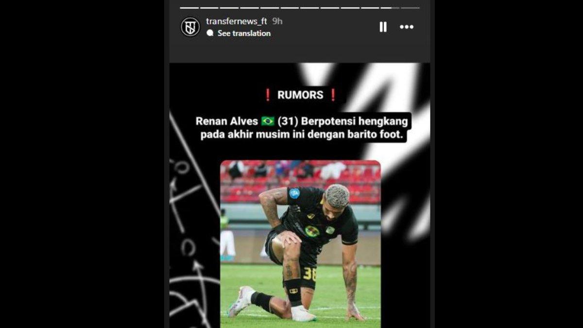 Rumor sosok Renan Alves yang berpotensi hengkang dari Barito Putera di penghujung Liga 1 2023 kelak.