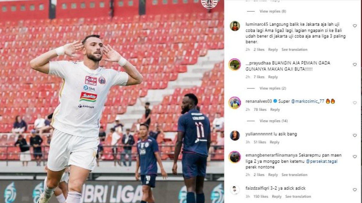 Renan Alves sematkan komentar pada kolom unggahan Persija Jakarta tentang Marko Simic.