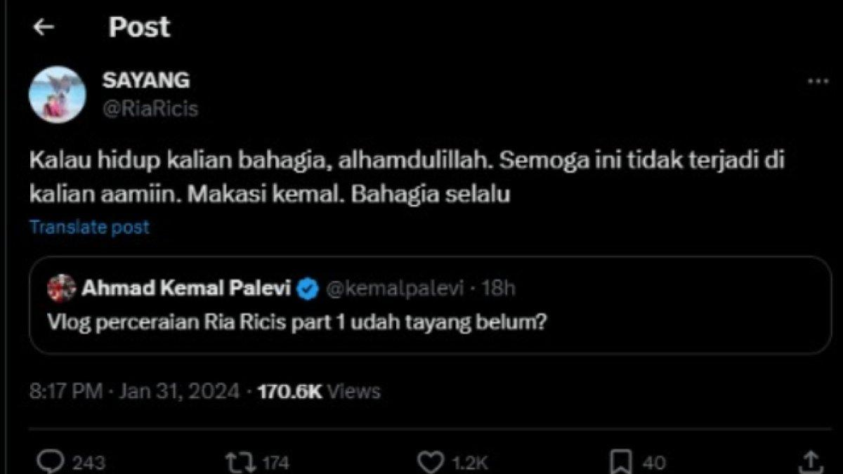 Ria Ricis balas Kemal Pahlevi, Kamis (1/2/2024)