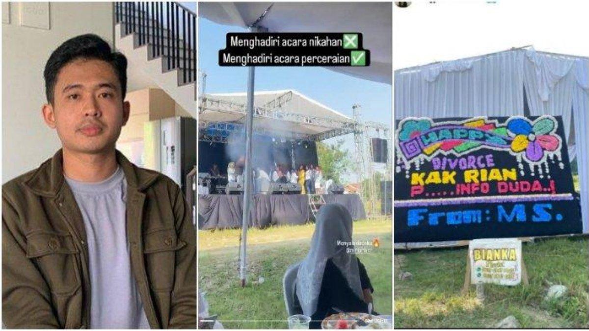 (Paling Kiri) Rian Maulana yang viral menggelar pesta perceraiannya di Pekon Kediri, Kecamatan Gadingrejo, Pringsewu, Lampung pada Minggu (14/7/2024) kemarin.