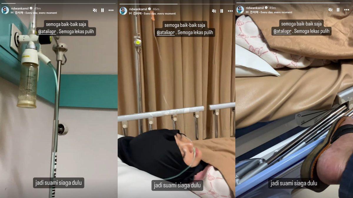 Calon Gubernur Jakarta Ridwan Kamil mengunggah momen saat sang istri yakni Atalia Praratya terbaring di kasur dan mendapat perawatan di sebuah rumah sakit.