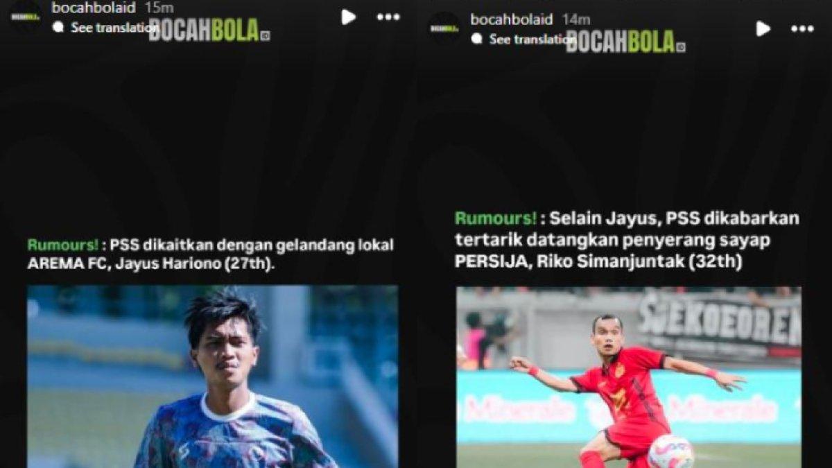 Kolase rumor dua pemain lokal Liga 1 2024, yakni Jayus Hariono (kiri) dan Riko Simanjuntak (kanan) yang dikabarkan masuk radar transfer PSS Sleman untuk putaran kedua, Jumat (3/1).