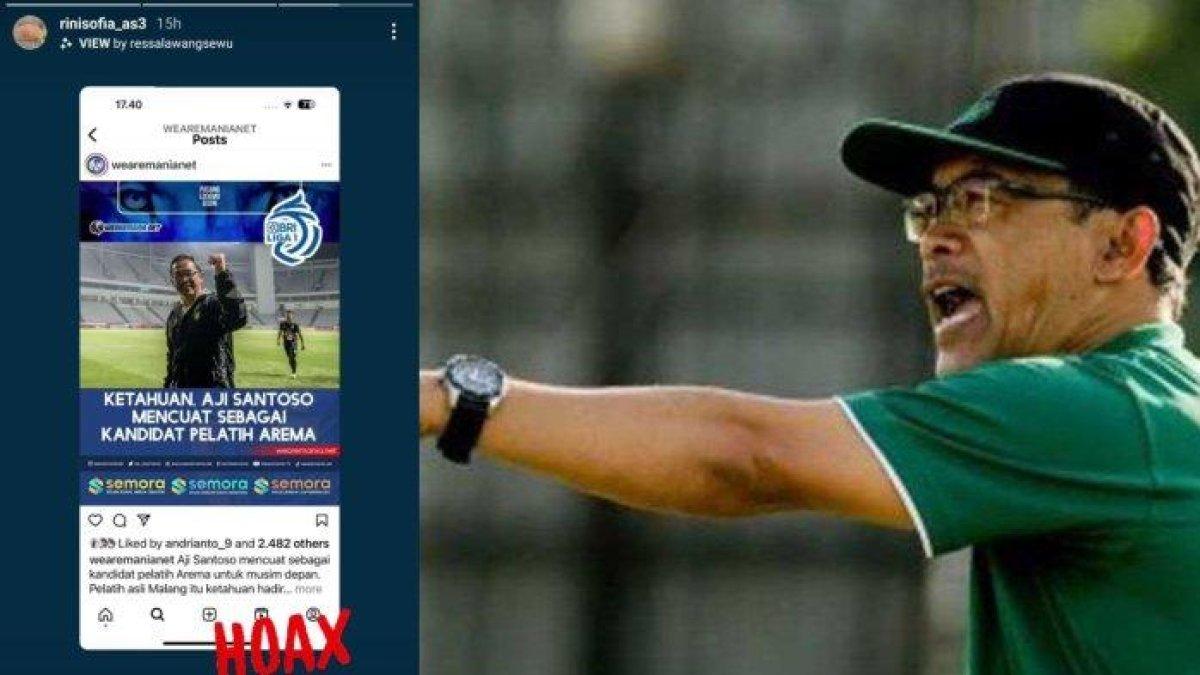 Kolase unggahan Rini Sofia dan Aji Santoso. Rini Sofia membantah rumor yang menyebutkan Aji Santoso dikaitkan dengan kursi kepelatihan Arema FC.