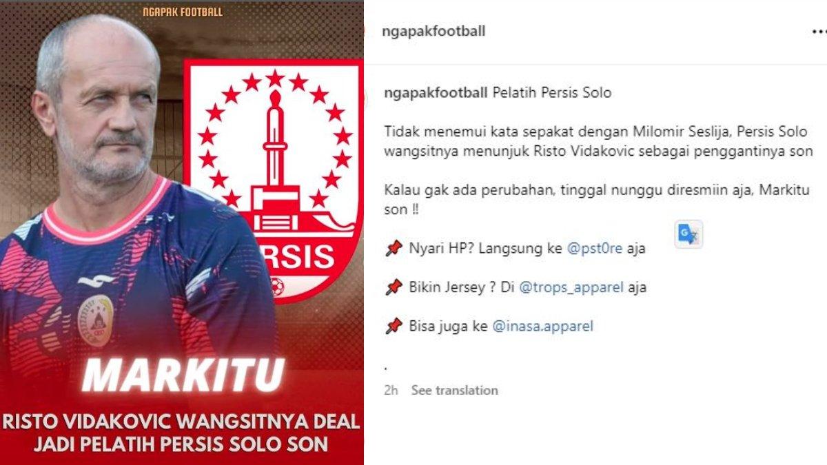 RUMOR - Pelatih baru Persis Solo di Liga 1 2024 kelak kabarnya mengarah kepada eks Borneo FC yang menukangi PSS Sleman, Risto Vidakovic.