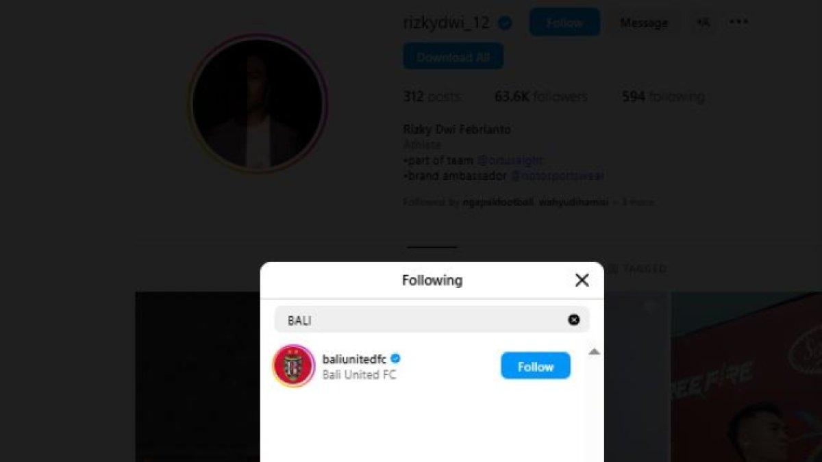 Fullback Persis Solo, Rizky Dwi Febrianto kepergok follow Instagram Bali United.