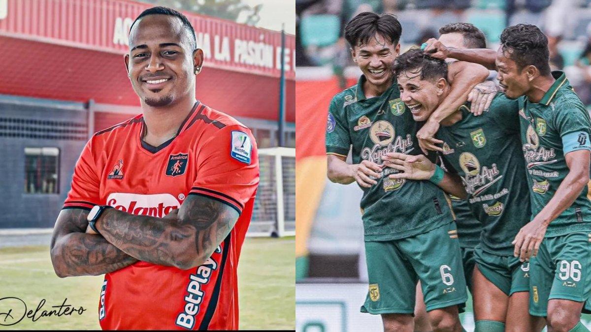 Kolase foto sosok Rodrigo Rivas (kiri), striker asal Kolombia yang dikaitkan dengan Persebaya Surabaya (kanan) jelang berakhirnya Liga 1 2023.