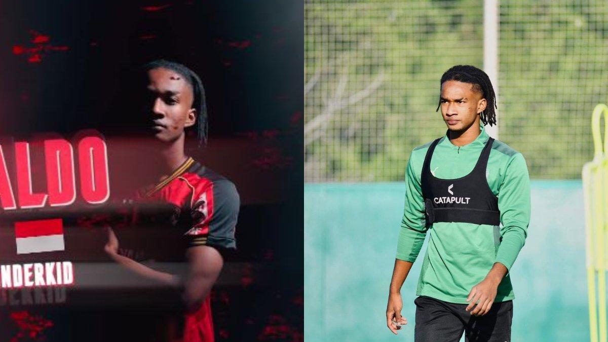Kolase foto peresmian Ronaldo Kwateh di Muangthong United (kiri) dan sosok eks Timnas Indonesia tersebut ketika berlatih (kanan).