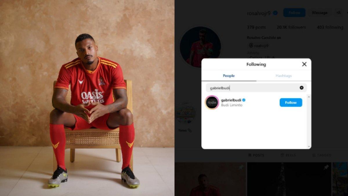 Kolase foto sosok striker Persijap Jepara, Rosalvo Candido (kiri) yang kepergok sudah saling mengikuti dengan super agen Gabriel Budi (kanan). Gabriel Budi yang kerap memasok pemain berkualitas ke Persebaya Surabaya bisa saja merekomendasikan Rosalvo Candido untuk jadi bomber baru Bajul Ijo di paruh kedua Liga 1 2024.