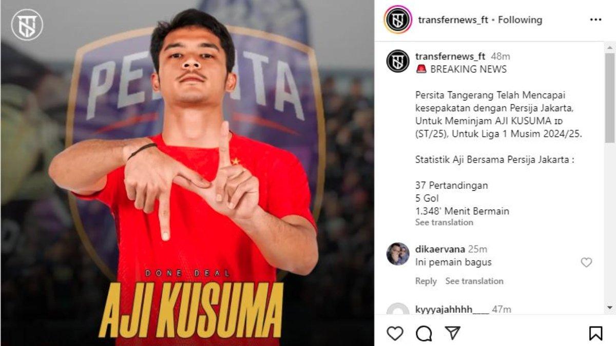 Rumor dipinjamkannya striker Persija Jakarta, Aji Kusuma ke Persita Tangerang jelang Liga 1 2024. Aji Kusuma sendiri merupakan striker berusia 25 tahun yang direkrut Persija Jakarta dari Persiba Balikpapan.