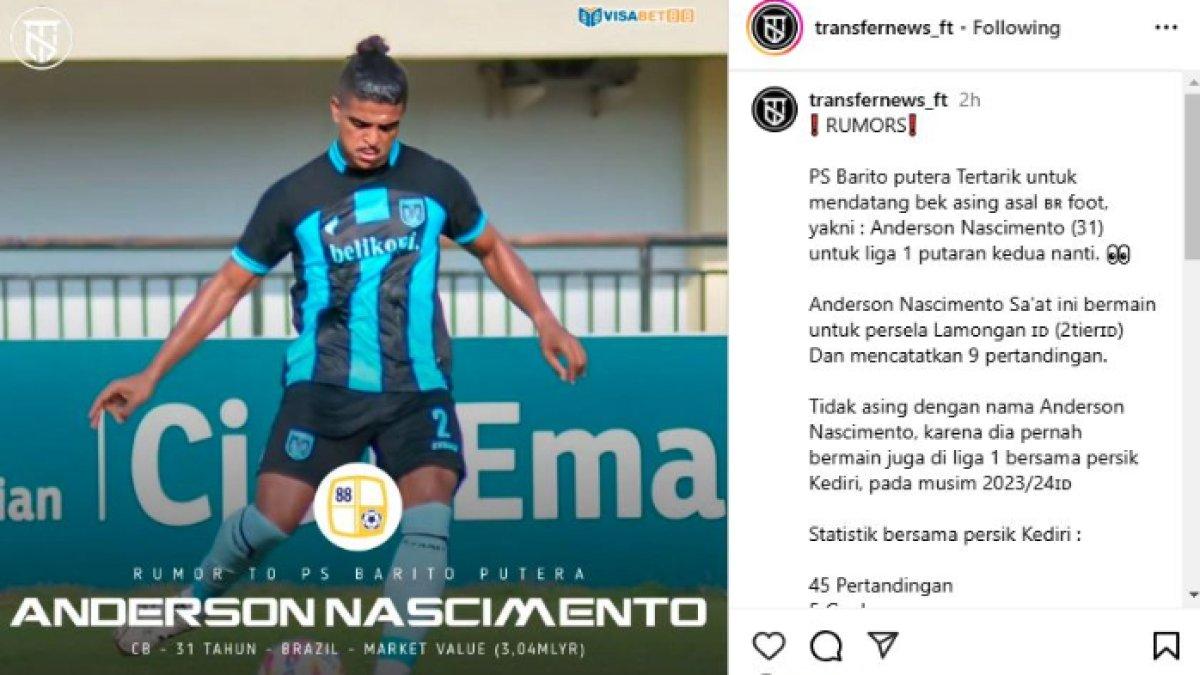 Rumor sosok bek Persela Lamongan, yakni Anderson Nascimento yang santer dikaitkan dengan Barito Putera di Liga 1 2024, Sabtu (7/12).