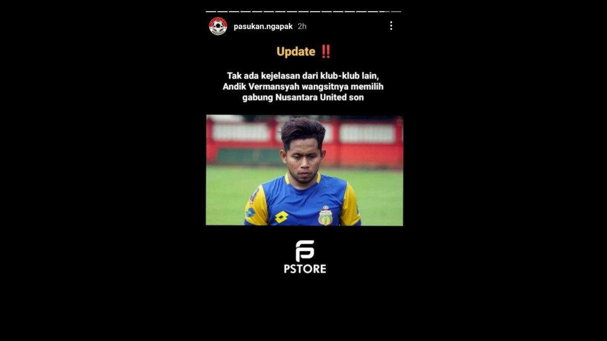 Rumor Andik Vermansyah diminati Nusantara United seusai batal bergabung dengan Gresik United di Liga 2 2023.