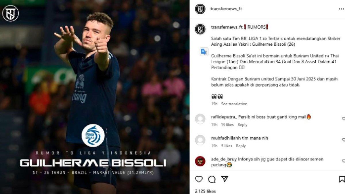 Rumor striker Liga Thailand, Guilherme Bissoli yang diminati klub Liga 1, Persib Bandung atau Persija Jakarta?