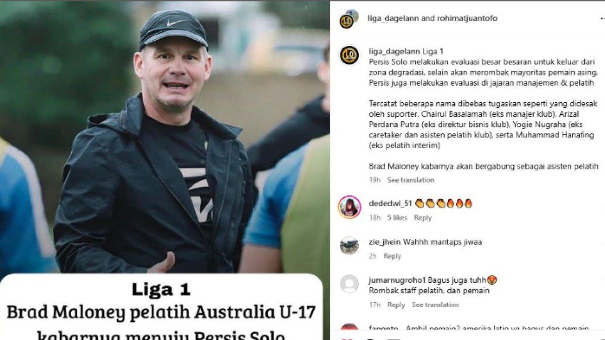 Rumor sosok pelatih Australia U-17 sekaligus bestie dari Ong Kim Swee, yakni Brad Maloney yang dikabarkan bakal merapat ke Persis Solo di pertengahan Liga 1 2024 ini, Kamis (5/12).