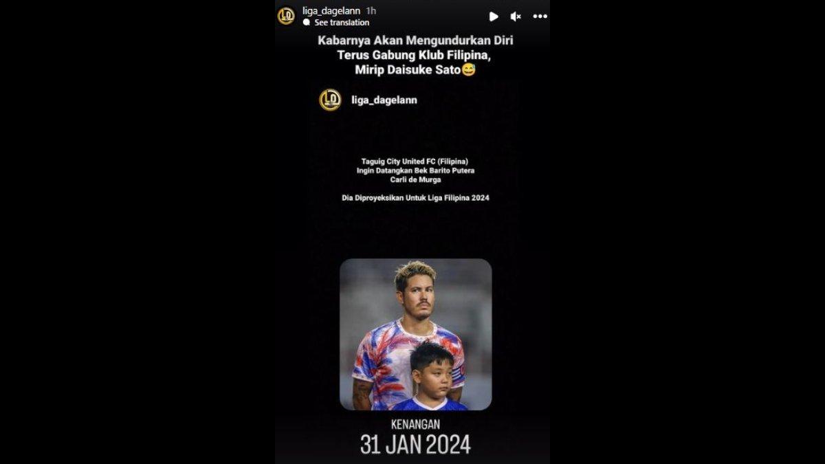 Rumor bek asing Barito Putera asal Filipina, yakni Carli de Murga yang santer pamit undur diri dari Laskar Antasari untuk gabung klub lain di musim 2023/2024.