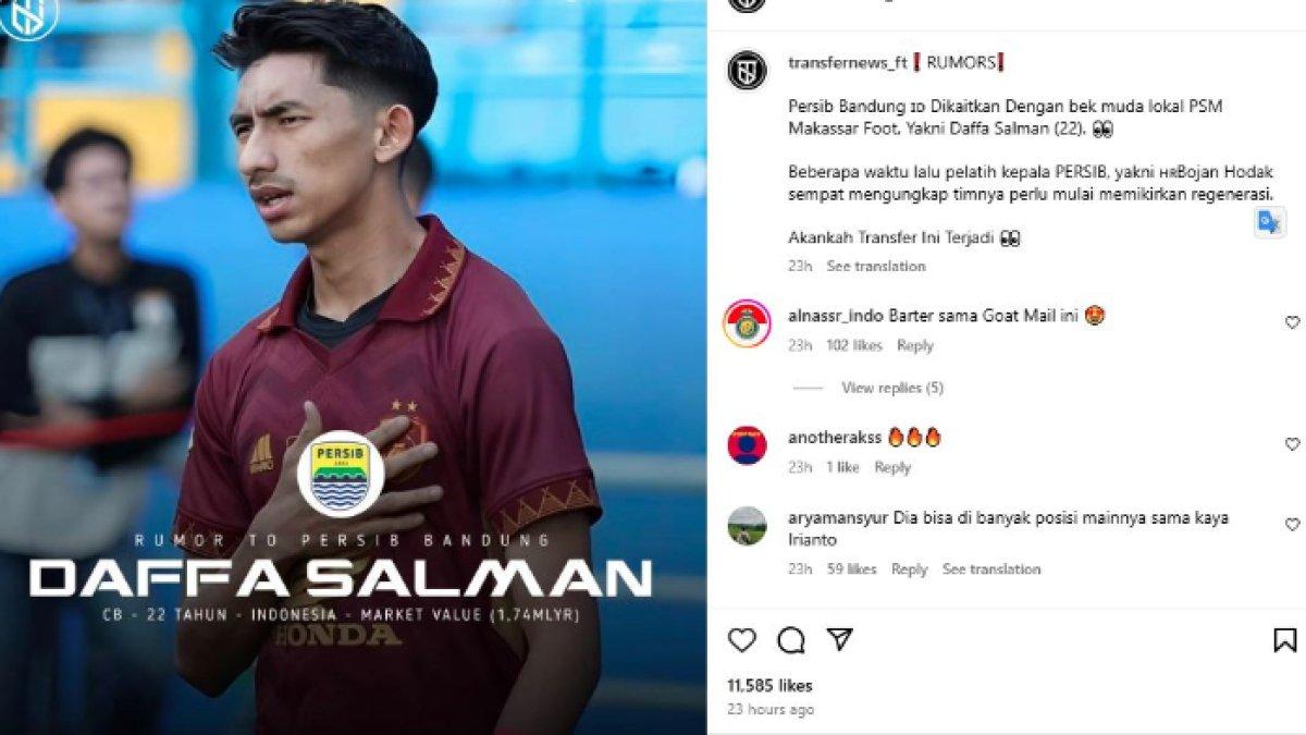 Rumor bek muda PSM Makassar, Daffa Salman yang dikaitkan dengan Persib Bandung jelang putaran kedua Liga 1 2024, Minggu (22/12).