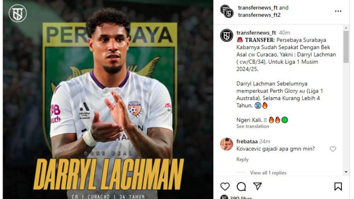 Rumor eks pemain Ajax U19 Darryl Lachman yang dikaitkan dengan Persebaya Surabaya jelang Liga 1 2024, Kamis 8 Agustus 2024. Nama Darryl Lachman sendiri sempat bermain di Perth Glory sebelum kini menganggur tanpa klub dan masuk ke radar Persebaya Surabaya.