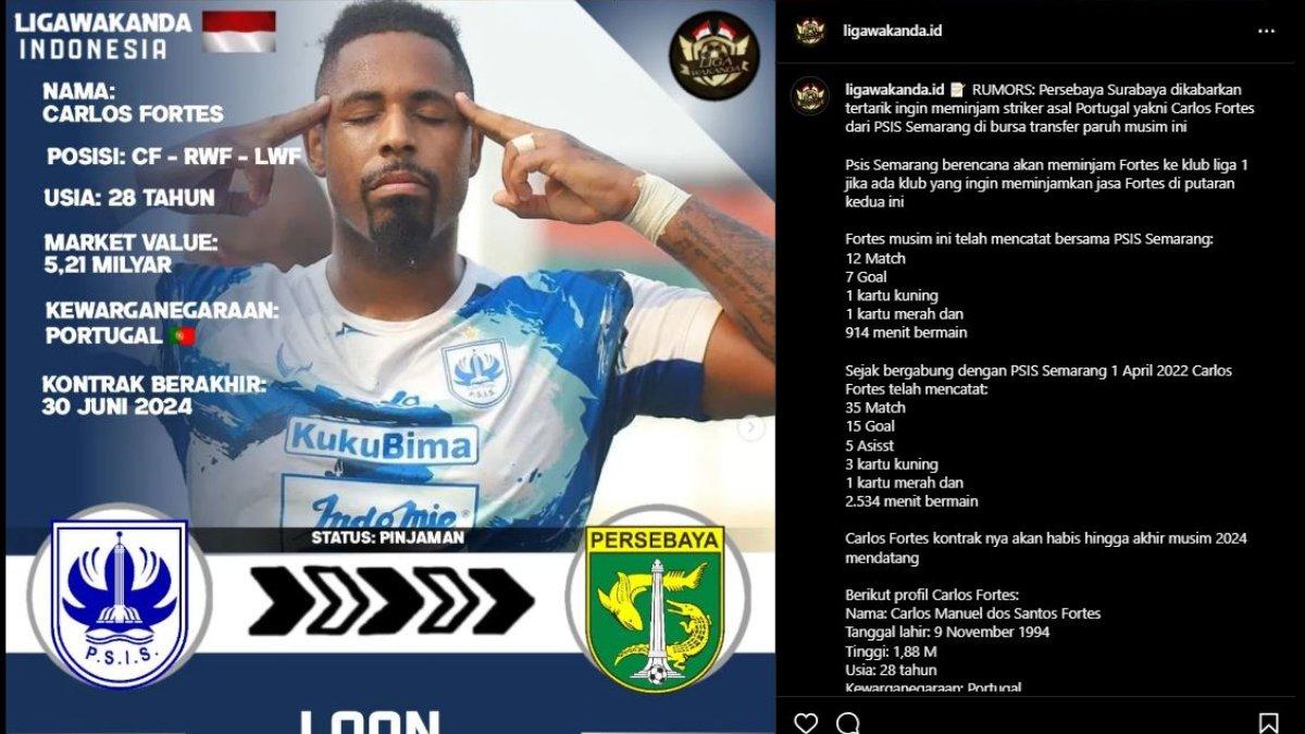 Rumor Persebaya Surabaya yang dikabarkan siap meminjam Carlos Fortes dari PSIS Semarang, Kamis 12 Oktober 2023.