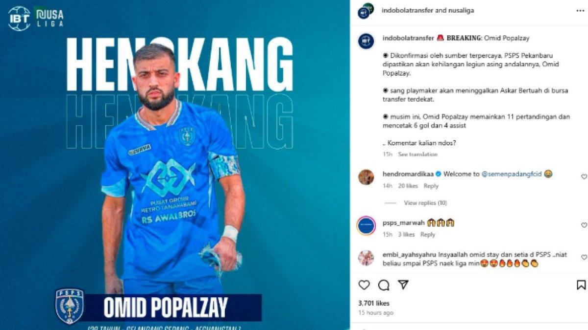 Rumor hengkangnya sosok Omid Popalzay dari PSPS Riau di gelaran Liga 2 2024, Senin (2/12).