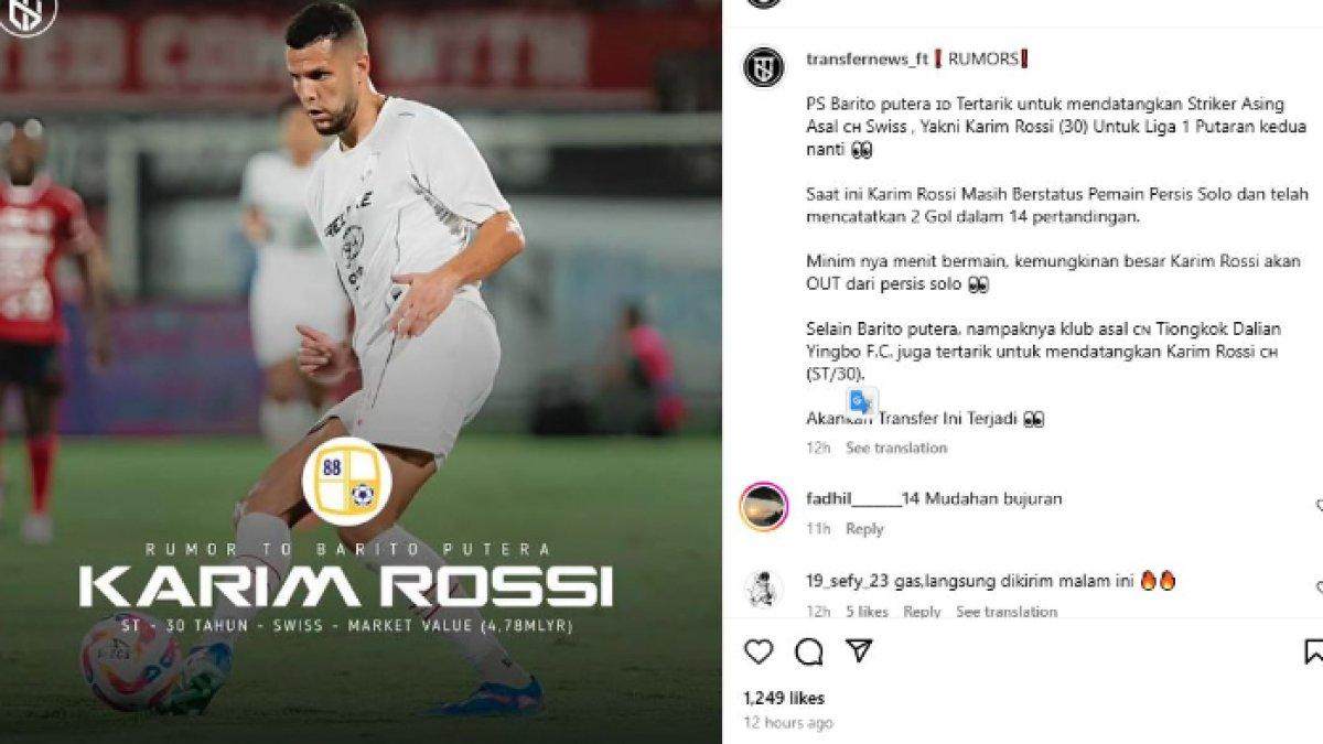 Rumor sosok striker Persis Solo, yakni Karim Rossi yang diminati oleh Barito Putera jelang putaran kedua Liga 1 2024, Selasa (24/12).