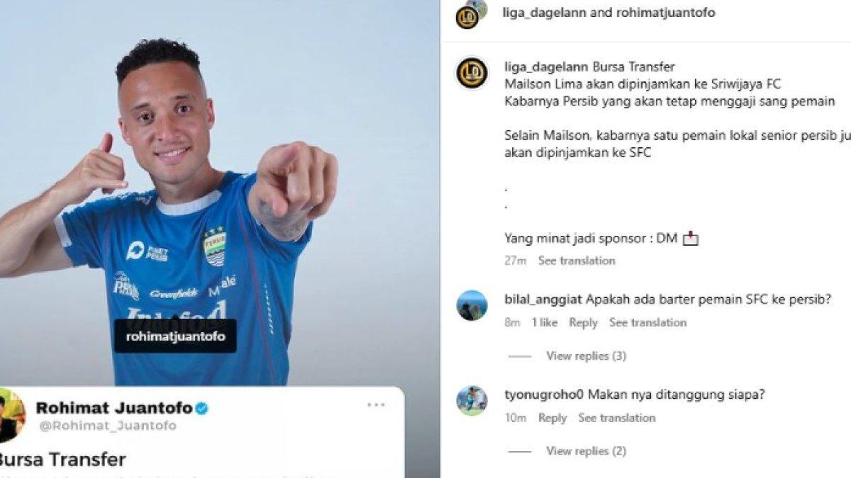 Rumor winger Persib Bandung asal Cape Verde, yakni Mailson Lima yang santer dipinjamkan ke Sriwijaya FC pada putaran kedua Liga 1 2024, Rabu (1/1).