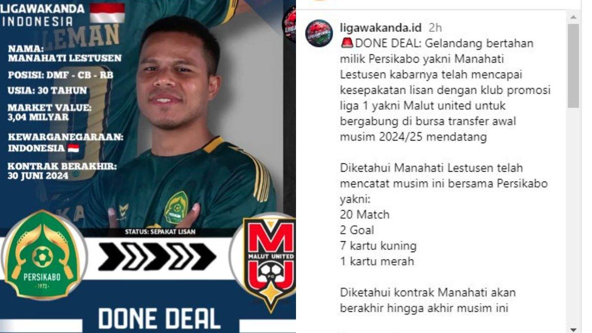 Rumor diminatinya gelandang Persikabo 1973, yakni Manahati Lestusen oleh Malut United untuk musim 2024/2025 kelak.