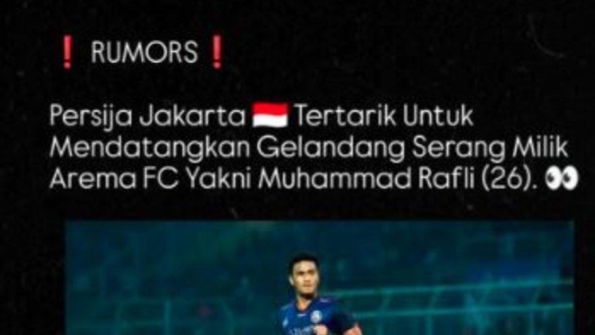 Rumor sosok gelandang Arema FC, Muhammad Rafli yang kabarnya diminati oleh Persija Jakarta jelang putaran kedua Liga 1 2024, Rabu (1/1).