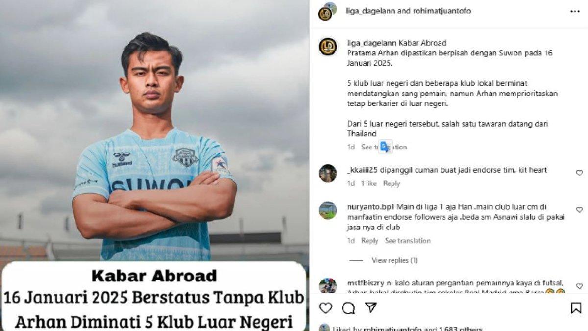Rumor bek Timnas Indonesia, Pratama Arhan yang segera hengkang dari Suwon FC dan mendapat ketertarikan dari lima klub di musim 2024/2025 ini, Jumat (13/12).