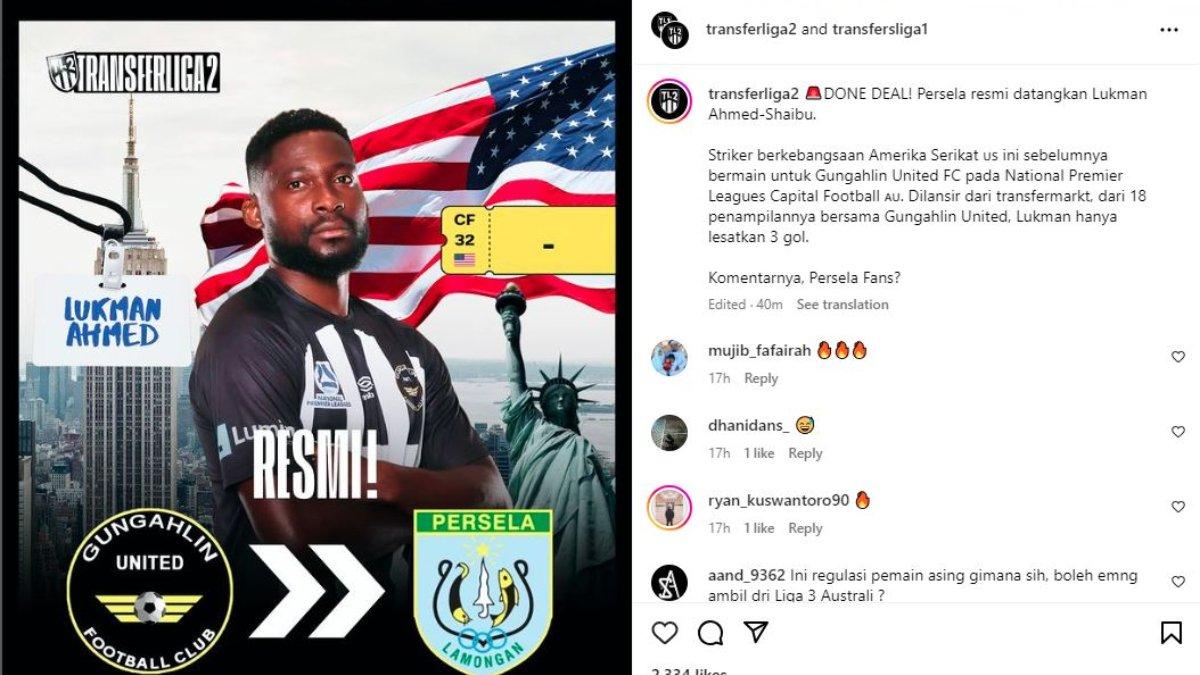 Rumor sosok striker asal Nigeria, yakni Lukman Ahmed-Shaibu yang dikabarkan segera bergabung ke Persela Lamongan di Liga 2 2024.