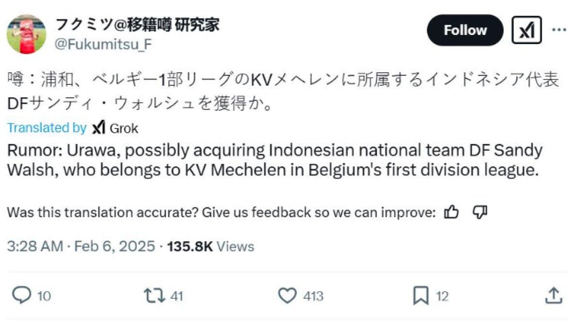 RUMOR TRANSFER - Bek kanan Timnas Indonesia, Sandy Walsh yang dirumorkan tengah diminati klub Jepang, Urawa Reds, Kamis (6/2).