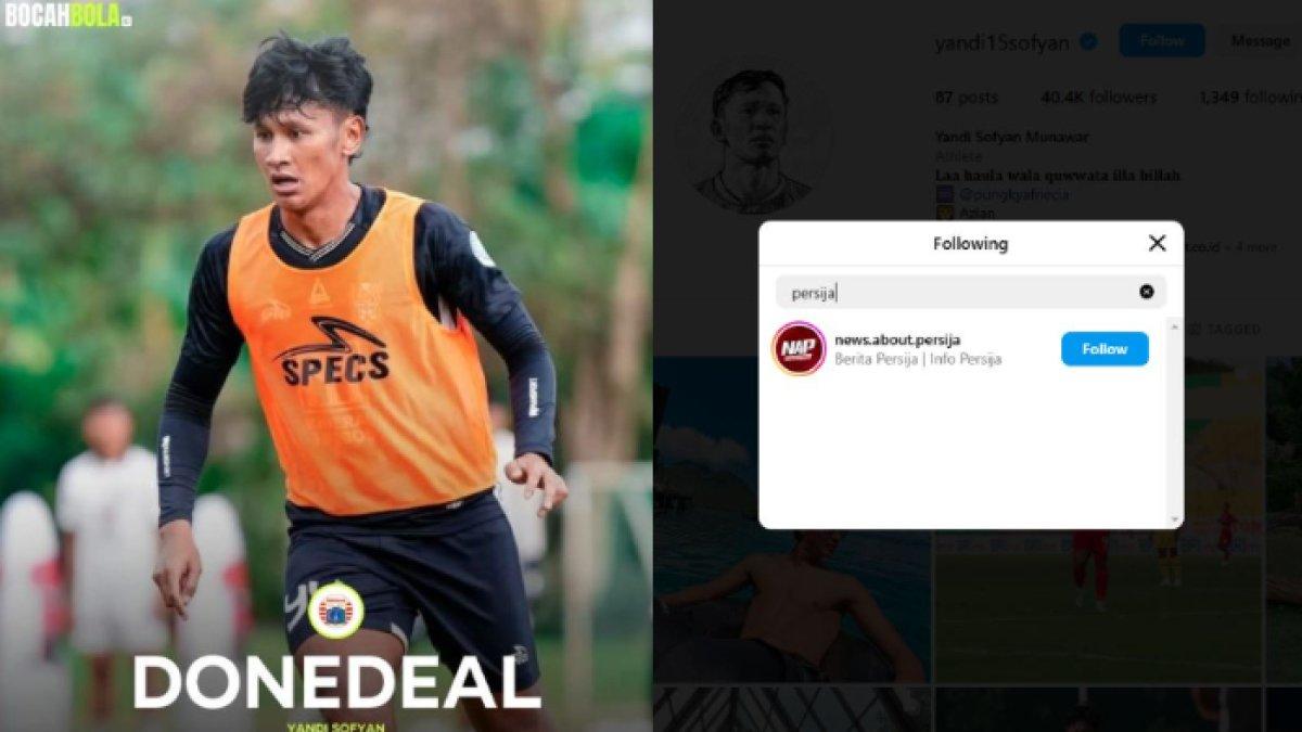 Kolase rumor striker Malut United, Yandi Sofyan yang santer gabung ke Persija Jakarta di putaran kedua Liga 1 2024 (kiri) yang kans terealisasi seiring eks Persib Bandung tersebut mulai kepo dengan mengikuti akun fanbase  dari Macan Kemayoran (kanan).