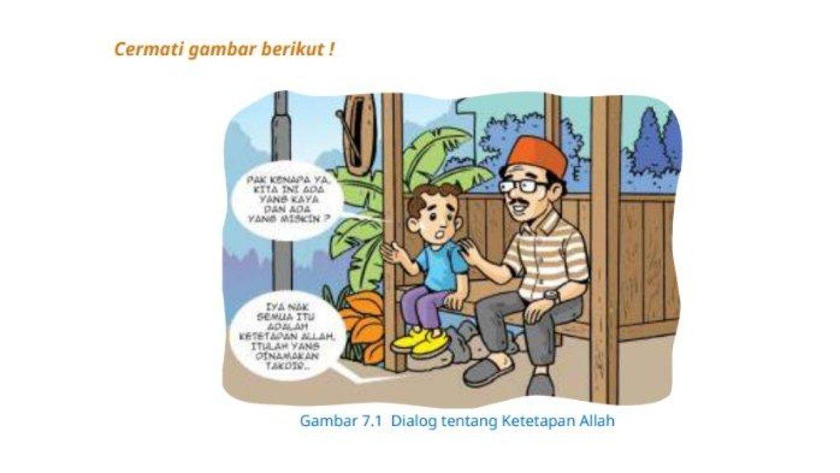 SOAL KUNCI JAWABAN - Soal PAI Kelas 6 SD/MI Kurikulum Merdeka Halaman 126, Gambar 7.1 Dialog tentang Ketetapan Allah, diakses dari laman kemdikbud, Rabu, 2 April 2025.