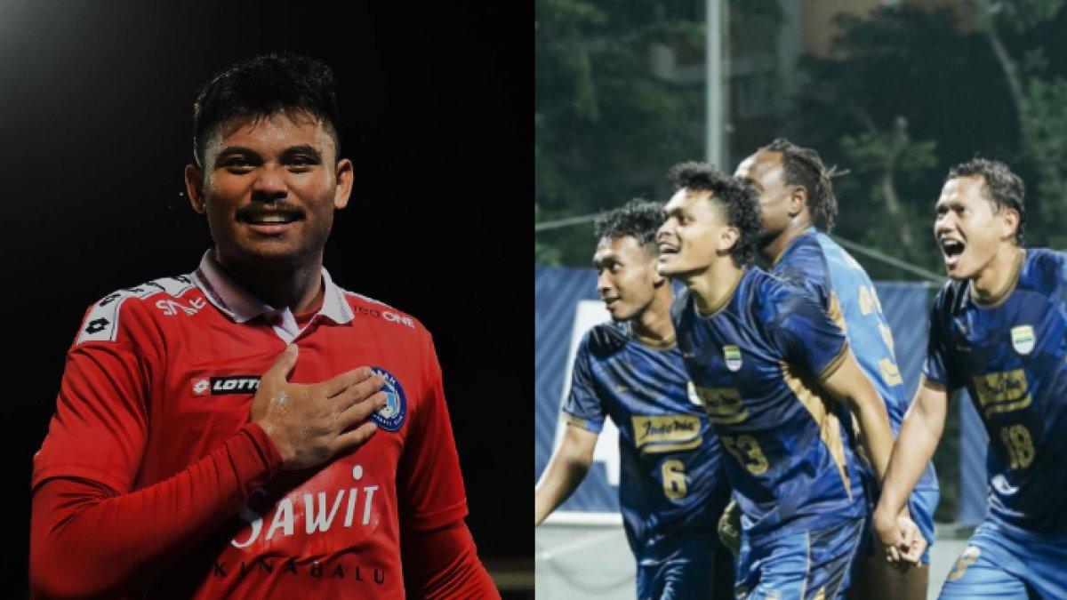 Sosok Saddil Ramdani saat berkostum Sabah FC (kiri) dan skuad Persib Bandung saat melakukan selebrasi gol (kanan).