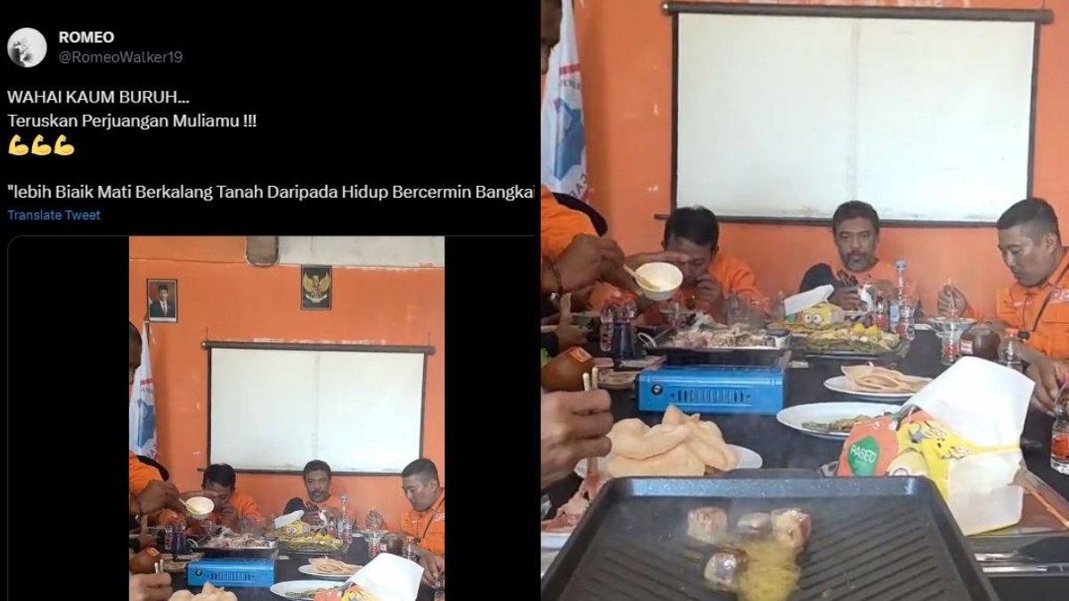 Kolase sosok Presiden Partai Buruh, Said Iqbal yang kepergok tengah makan makanan enak saat buruh sedang demo penolakan Omnibus Law.